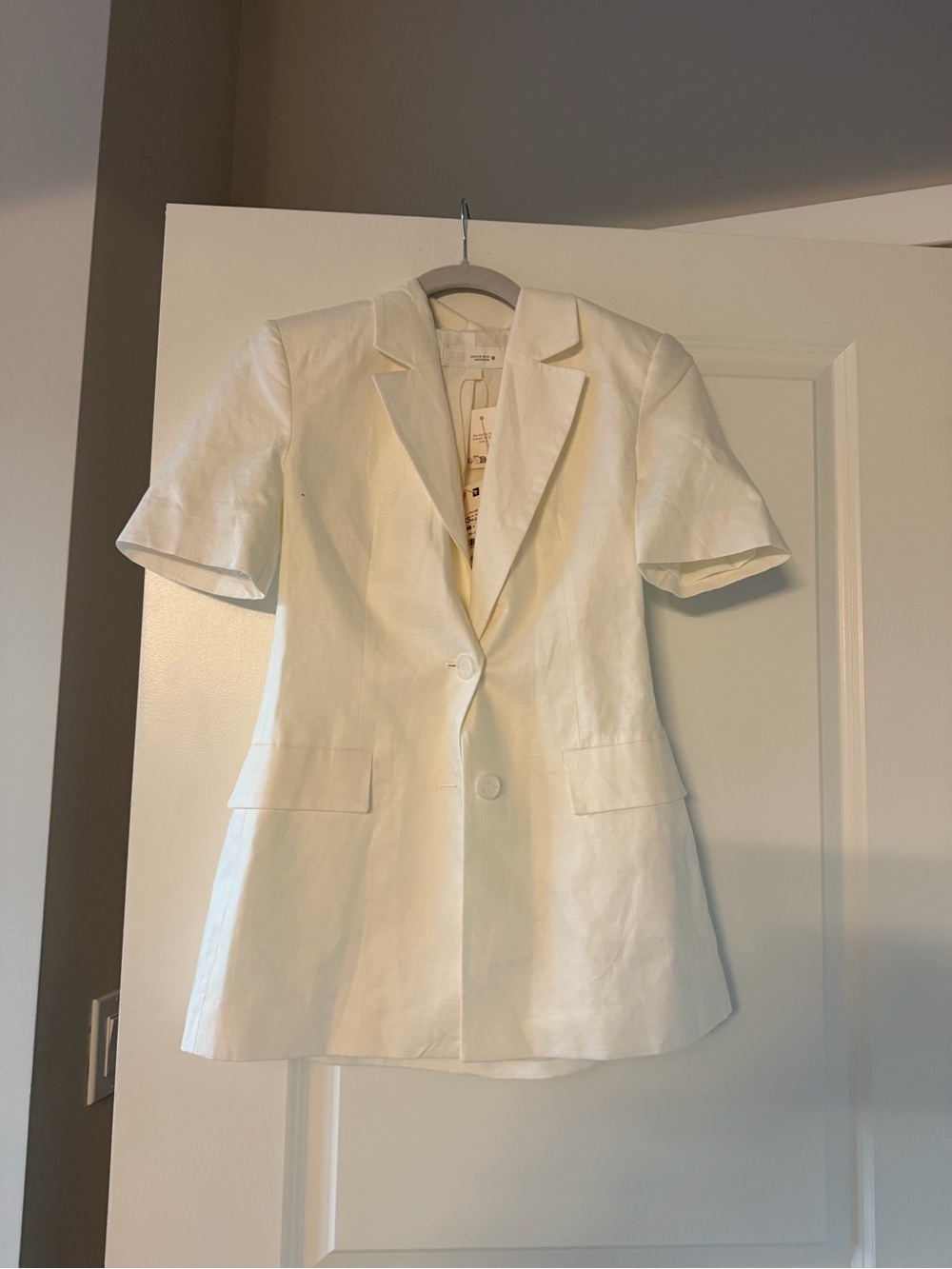 Zara White Short-Sleeve Button-Down Blazer